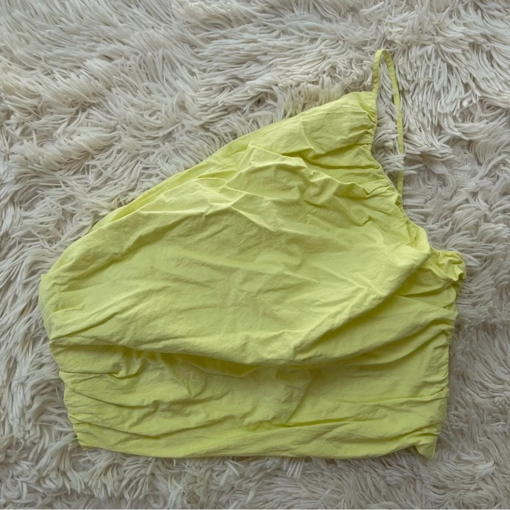 Zara one shoulder crop top cotton size zipper yellow cotton size XS